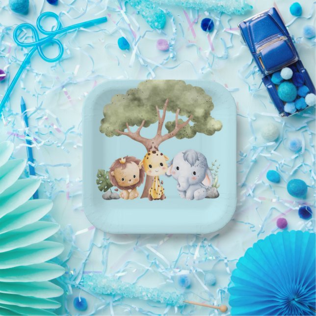 ASSIETTES EN CARTON BLUE SAFARI BABY SHOWER (Fête)