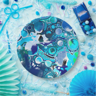 Assiettes En Carton Blue Sea bulles Art Abstrait