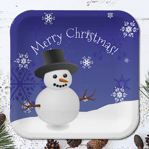 Assiettes En Carton Blue Snowman Winter Scenery Plaque en papier de No