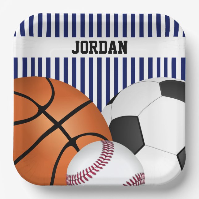 Assiettes En Carton Blue Sports Thème Anniversaire Plaques de papier (Recto)