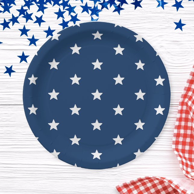 Assiettes En Carton Blue Stars Patriotique 4 juillet fête d'été (Blue Stars Patriotic 4th of July Summer Party Paper Plates)