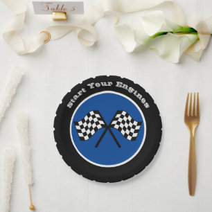 Assiettes En Carton Blue Start Your Engines Racing Pneus