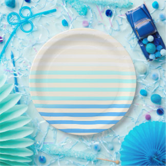 Assiettes En Carton Blue Striped Ombre