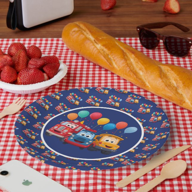 Assiettes En Carton Blue Striped Truck Birthday Theme (Pique-nique)