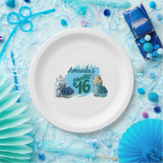 Assiettes En Carton Blue Sweet Sixteen Paper Plates