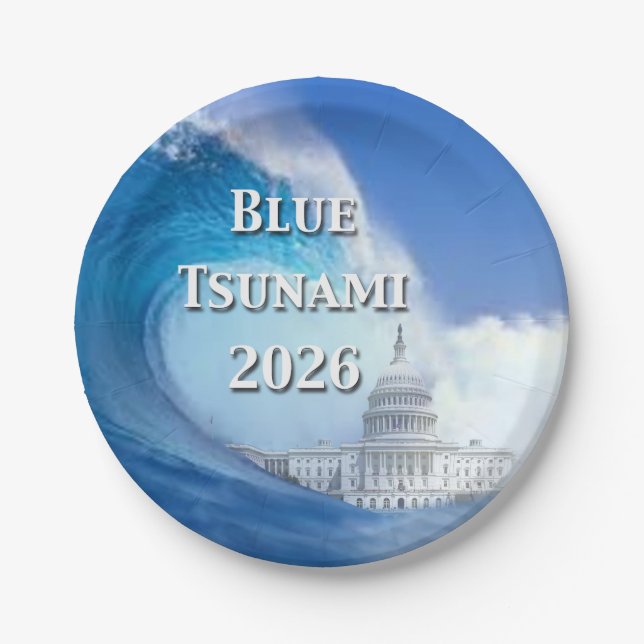 Assiettes En Carton Blue Tsunami Election 2026 (Devant)