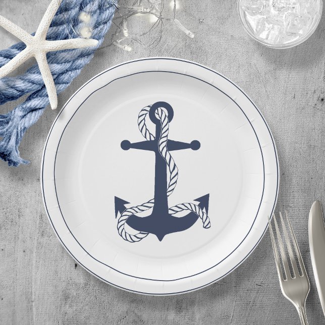 Assiettes En Carton Blue Wave Ancre Navy/Wht ID836 (Créateur téléchargé)