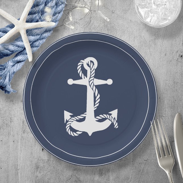 Assiettes En Carton Blue Wave Ancre V2 Wht/Navy ID836 (Créateur téléchargé)