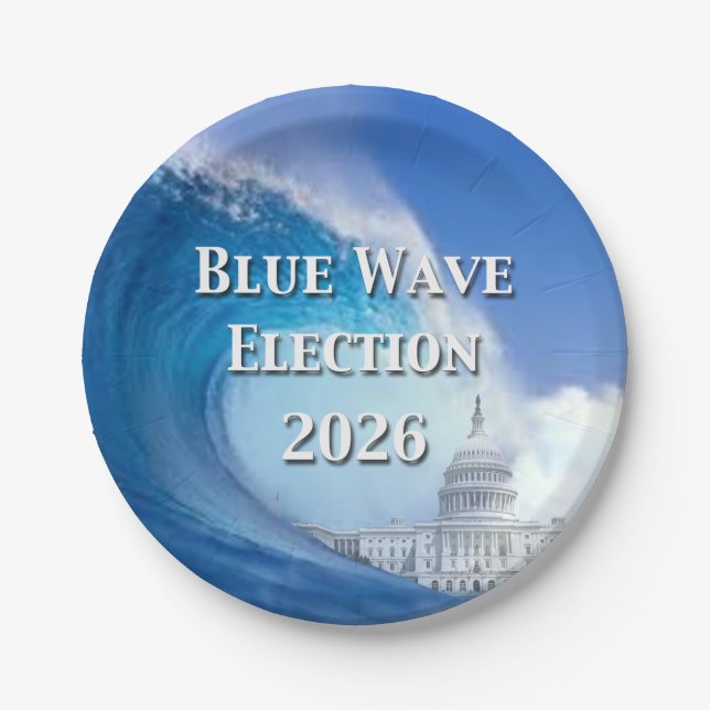 Assiettes En Carton Blue Wave Election 2026 (Devant)