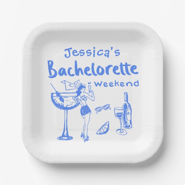 Assiettes En Carton Blue Whimsical Beach Bachelorette Party (Recto)