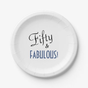 Assiettes En Carton Blue & White 50th Birthday Cinquante & FABULOUS!