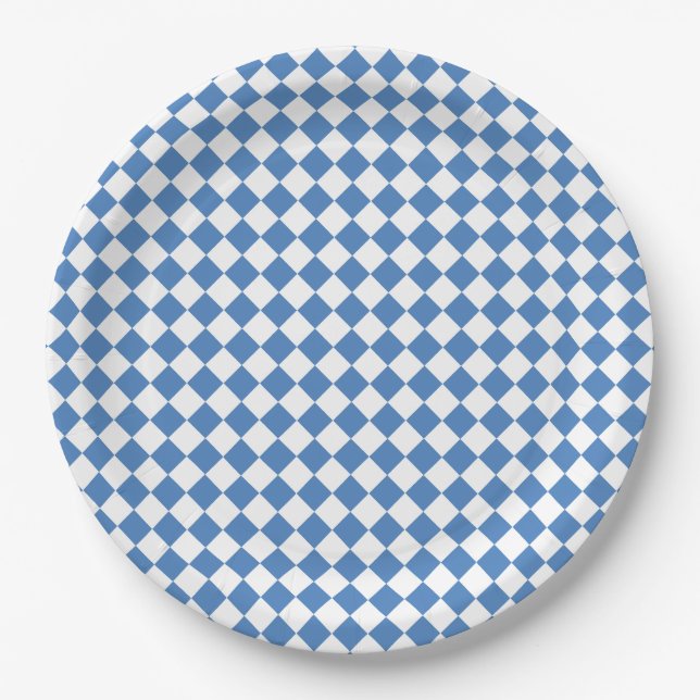Assiettes En Carton Blue White Checker Diamond Pattern (Devant)