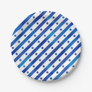 Assiettes En Carton Blue White Stars Grandes Amérique USA Patriotique