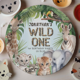Assiettes En Carton Blue wild one jungle animal 1er anniversaire