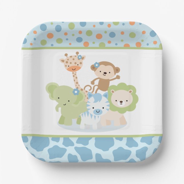 Assiettes En Carton Blue Wild Safari Jungle Animals Party Paper Plate (Recto)