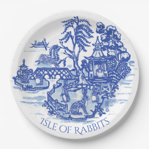 Assiettes En Carton Blue Willow Rabbit Island Whimsical Pottery Look