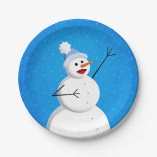 Assiettes En Carton Blue Winter Happy Snowman