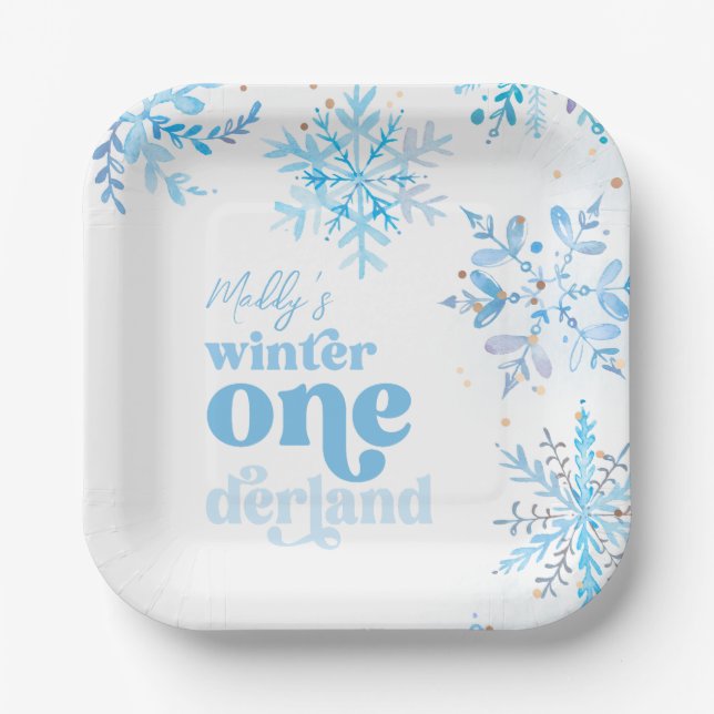 Assiettes En Carton Blue Winter Onederland Party Plates (Recto)
