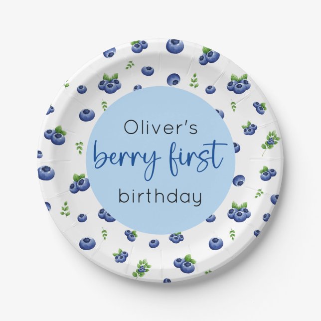 Assiettes En Carton Blueberry 1er anniversaire Berry First (Devant)