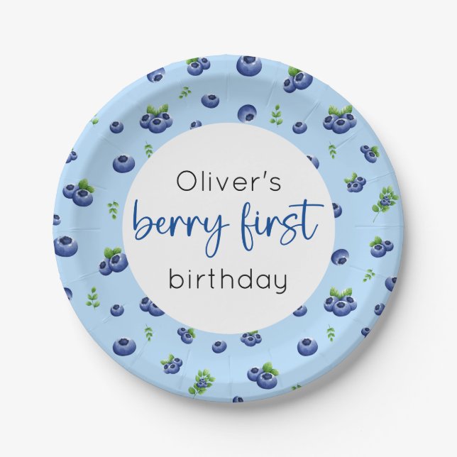 Assiettes En Carton Blueberry 1er anniversaire Berry First (Devant)