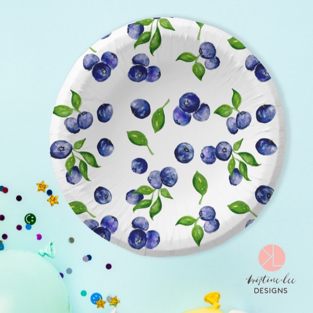 Assiettes En Carton Blueberry Berry Premier Motif d'aquarelle (Créateur téléchargé)