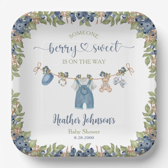 Assiettes En Carton Blueberry Berry Sweet Clothesline Baby shower (Recto)