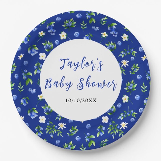 Assiettes En Carton Blueberry Floral Baby Shower (Devant)