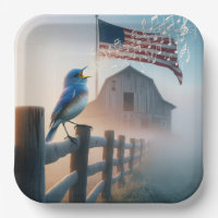 Bluebird Chante Avec Drapeau Américain