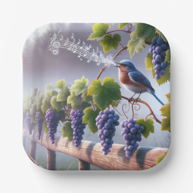 Assiettes En Carton Bluebird chante sur une vigne (Recto)