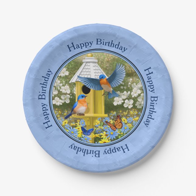 Assiettes En Carton Bluebirds et Hexagon Birdhouse Blue (Devant)