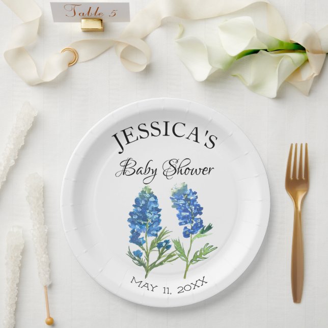 Assiettes En Carton Bluebonnets Fleurs Texas Baby shower Girl (Mariage)