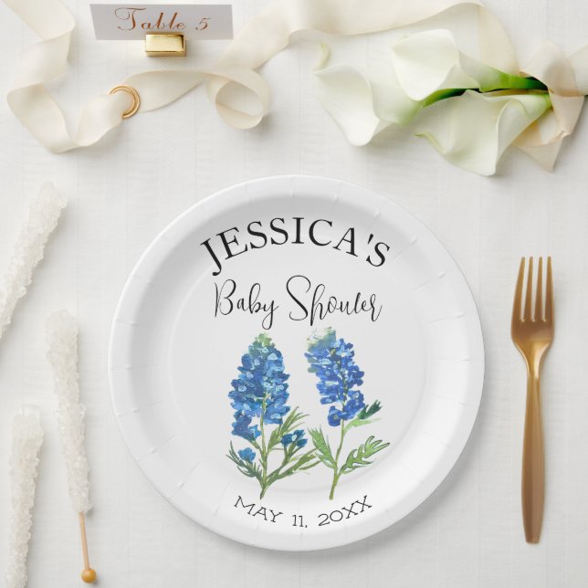 Assiettes En Carton Bluebonnets Fleurs Texas Baby shower Girl (Mariage)