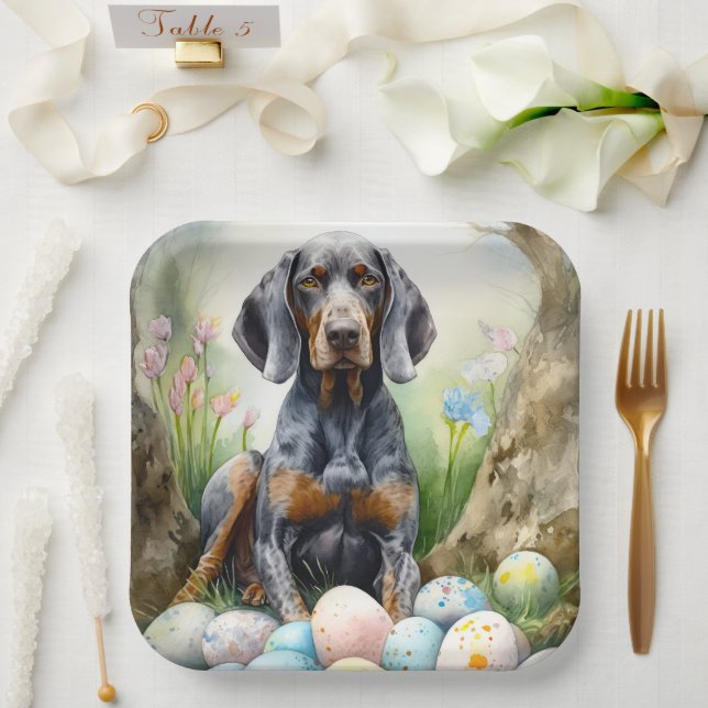 Assiettes En Carton Bluetick Coonhound Chien avec Oeufs de Pâques Fête (Mariage)