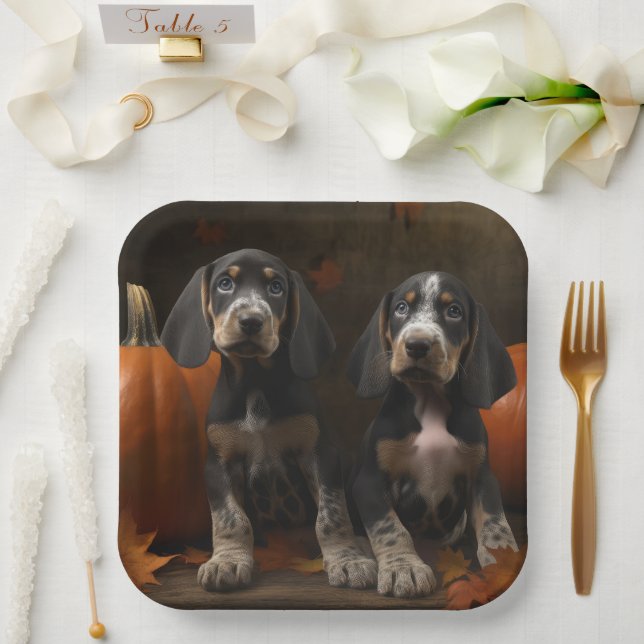 Assiettes En Carton Bluetick Coonhound Chiot Automne Citrouille de pla (Mariage)