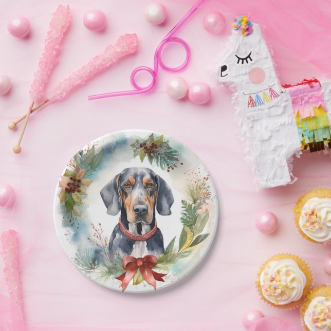 Assiettes En Carton Bluetick Coonhound Christmas Wreath Festive Pup (Fête)