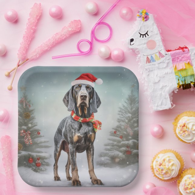 Assiettes En Carton Bluetick Coonhound Dog en Noël de neige (Fête)