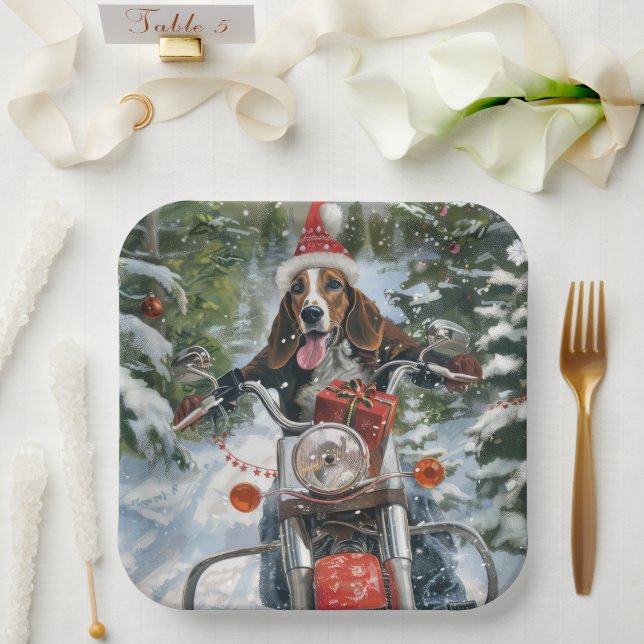 Assiettes En Carton Bluetick Coonhound Dog équitation Motorcycle Noël (Mariage)