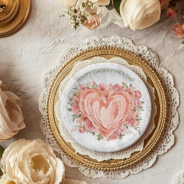 Assiettes En Carton Blush Baroque Rococo Floral Heart Galentine   (Créateur téléchargé)