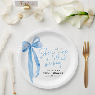 Assiettes En Carton Blush Blue Bow Elle Attache le Nœud Soirée de Mari