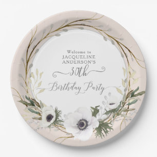 Assiettes En Carton Blush BOHO Anemone Floral Wreath Anniversaire Part