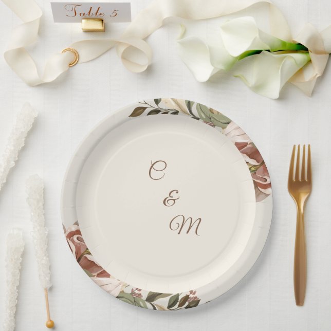 Assiettes En Carton Blush Botanical Garden Wedding Paper Plate (Mariage)