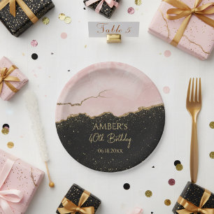 Assiettes En Carton Blush Champagne Or Pailleté Aquarelle Abstraite