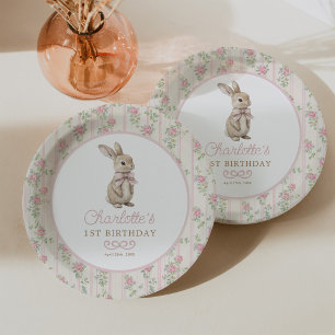 Assiettes En Carton Blush Cottagecore Bunny Roses fille 1er anniversai
