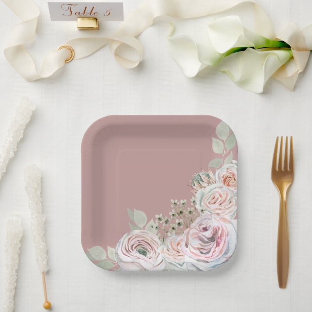 Assiettes En Carton Blush Delicate aquarelle rose palepink fête annive (Mariage)