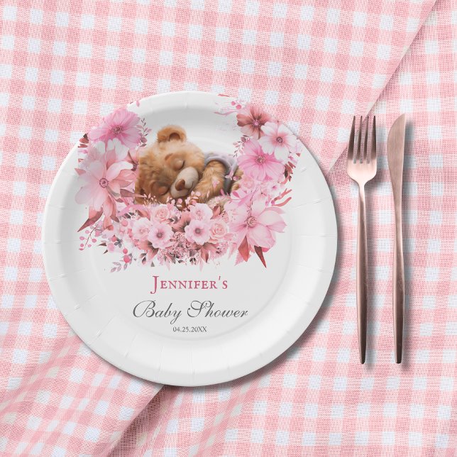 Assiettes En Carton Blush Dreamy Teddy Bear Baby shower rose (Créateur téléchargé)