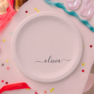 Assiettes En Carton Blush Dusty Rose Féminin Écriture Monogramme Préno