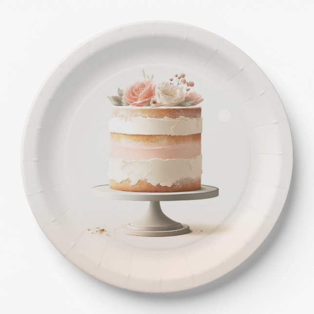 Assiettes En Carton Blush Élégant Gâteau Floral de Pêche pour Baby Sho (Devant)