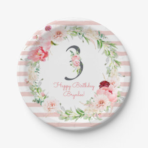 Assiettes En Carton Blush Floral Pink Strike 3e fête d'anniversaire