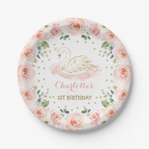 Assiettes En Carton Blush Floral Wreath Swan Princess Anniversaire