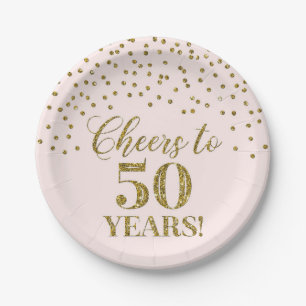 Assiettes En Carton Blush Gold Confetti, 50 ans d'anniversaire